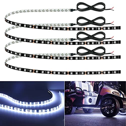 Car Led Strip Lights Motorbike Underglow Neon Interior Car Lights Connectable White Led Light Strips 12V for Cars Interior Lights Boat Marine Trucks Cuttable 4Pack(60cm/24'White)