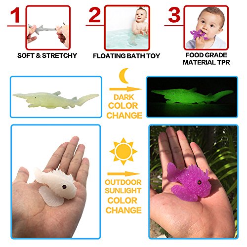 18 Packungen Badespielzeug-Set aus Gummi, Meerestier,weiche schwimmende Badespielzeuge, lebensechter Hai,lebensmittelgeeignetes Material TPR, super dehnbar, einige Sorten können Farben ändern