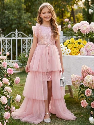 Image of GRACE KARIN Girls Dresses Sequin Party Formal Pageant Dress Tween Girl Birthday Tulle Prom Princess Maxi Dress Size 5-14