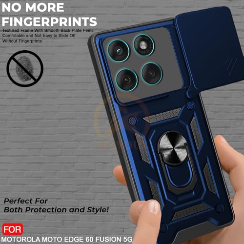 Image of Armor Bumper Back Cover Case for Moto Edge 60 Fusion 5G Rotating Camera Cover, Ring Holder & Kickstand | Heavy Duty & 360 Degree Protection Moto Edge 60 Fusion 5G Back Cover (Blue)