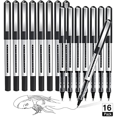 Rollerball Pens AKARUED 16 Pack Black Gel Pens, 0.5mm Liquid Ink Rollerball Pen, Quick-Drying Ballpoint Pens Writing Pens for Bullet Journal, Notebook. School & Office Accessories for Students Adults Cover