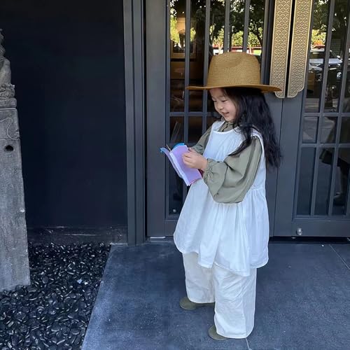 Kids Straw Fedora Baby Girls Wide Brim Summer Travel Beach Cap Sun Hat Boys UPF50 Western Panama Bucket Hat 2-8 Yrs3