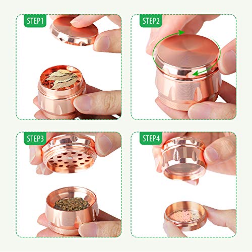 iRainy G2 Pro 2.3 Inch Spice Herb Grinder 4 Pieces with Pollen Catcher (Rose Gold) - Thumbnail 6