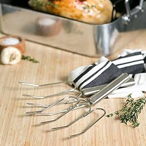 Rsvp international endurance stainless steel turkey roast lifters set of 2 transfer turkey or ham easily long handles for strong grip dishwasher safe great for thanksgiving  urban country home decor