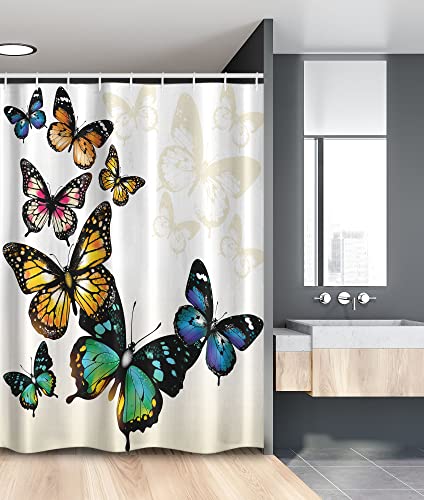 Ambesonne Butterfly Stall Shower Curtain, Vivid Monarch Butterflies Flying Shades