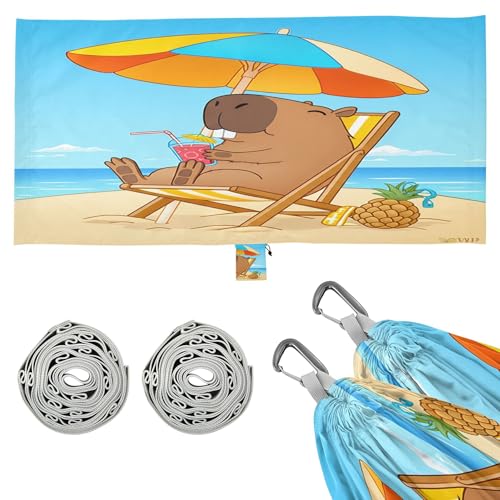 Takiito Capybara Relaxing in Beach Chair Hammock 330 lb Capacity Travel Camping Hammock with Tree Straps, Portable Lightweight for Outdoor Beach Backpacking Backyard Patio