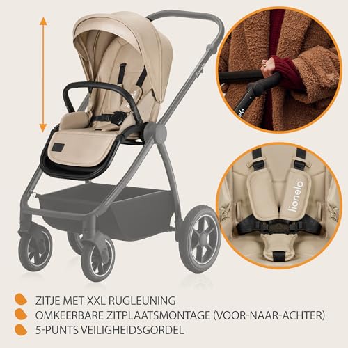 LIONELO Meril 2 in 1 Kinderwagen - Buggy, 0-48 mnd (tot 22kg) – XXL jaarronde Reiswieg met Draagfunctie, 360° All‑terrain Wielen met Vering & Blokkering, Omkeerbare Wandelwagen, Compact Inklapbaar - Afbeelding 6