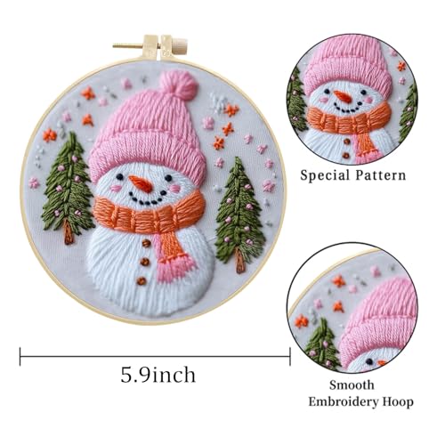 Image of LB Pink Christmas Embroidery Kit for Beginners Adults, 3 Sets Hand Embroidery Starter Kit with Santa Pattern and Instructions Stamped Cross Stitch Kits Include Embroidery Hoop Needles Threads Scissors