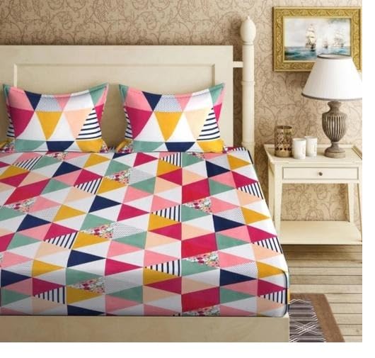 Image of Cotton Double bedsheet 220TC Soft Breathable Superfine Bedding Set Cartoon Design with Pillow Covers for Bedroom Comfort use Pink King