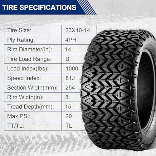 Image of MaxAuto 23X10-14 Golf Cart ATV Tires, 23x10x14 Golf Cart Tires, All Terrain UTV ATV Tire Trail Tire, 23x10 14 Mud Sand Off-Road tire, 4PR Tubeless, 2 Pack