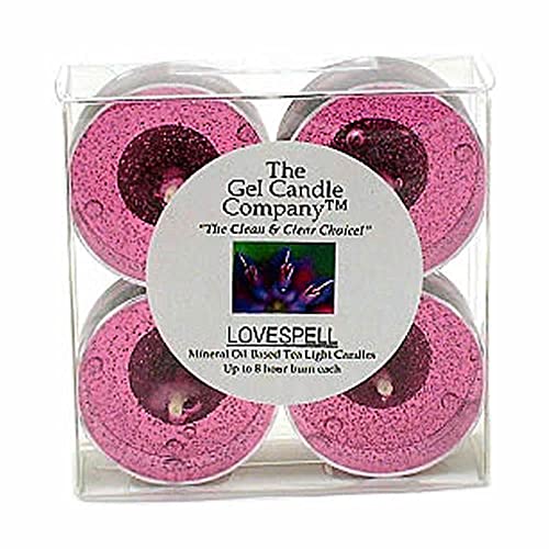 4 Pack of LOVESPELL Inspired Scented Mineral Oil Based Up to 8 Hour Scented Tea Lights by The Gel Candle
