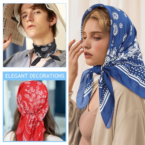 Image of Fishinsea 4 Pcs 27.5'' x 27.5'' Satin Silk Head Scarf Hair Scarves Large Bandanas Neck Scarf for Women Girls
