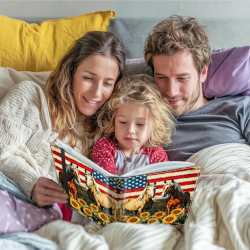 Image of Photo Album 4x6 120 Photos with Strong Elastic Band, American Flag Horses | Large Capacity Premium Leather Picture Album, Portable Wallet Albums Photo Book for Family Anniversaries Wedding Baby