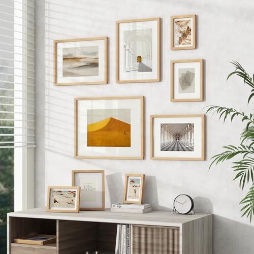 Image of 6x8 Picture Frame, USA-Sourced Natural Beech Wood Photo Collage Frame with HD Tempered Glass, Modern Simple 6 x 8 Wooden Frame Matted to 5x7, Gallery Wall Frames for Art, Wall or Tabletop Display