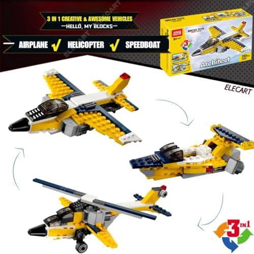Image of 3-in-1 Architect Series Highway Cruiser Building Block Toy Set - 130 PCS | Airplane & Motorbike DIY STEM Toy for Kids | Educational Interlocking Bricks for Boys & Girls (3 Models in 1)