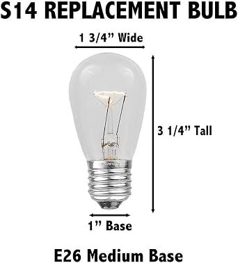 Novelty Lights 25個パック S14 LED プラスチック フレックス フィラメント 屋外 テラス グローブ 交換用電球 つや消し 温白色 調光可能 E26 並形口金 0.8ワット