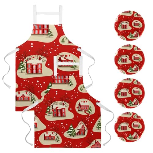Lot de 2 tabliers de cuisine avec paysage de neige et 4 broches incluses