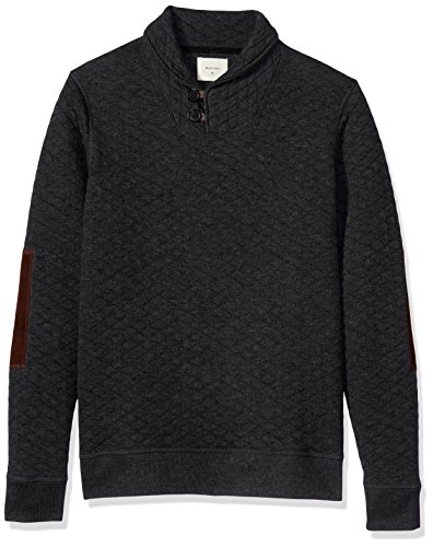 Billy Reid Men's Diamond Quilted Shawl Pullover with Suede Elbow Patches, Black, Large