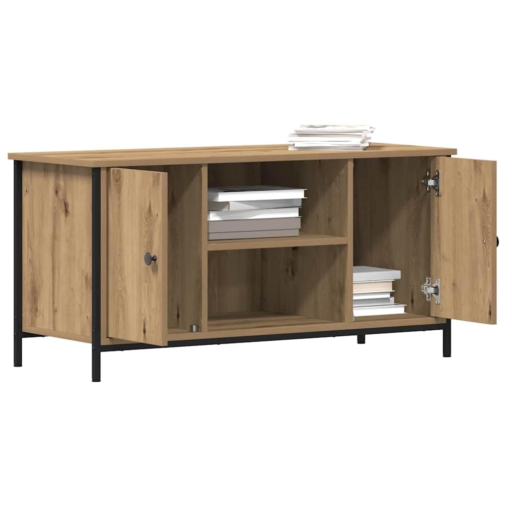 Mobile TV 100x40x50 Cm Console Multimediale in Derivati ​​del Legno con 2 ante e Ripiani Aperti (Querce artigianali)