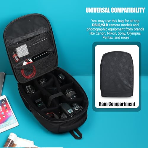 Image of GadgetBite Camera Bag Hardshell Water Resistant Professional Camera Backpack with Rain Cover Customizable Shockproof Lens Pockets for DSLR Lenses Go Pro Canon Nikon Sony Cameras Accessories