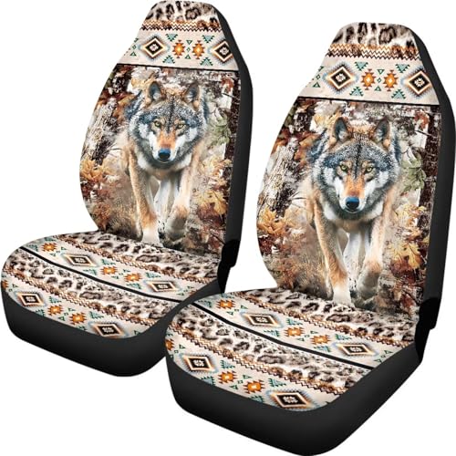 Couvre siège auto loup aztèque 52x138cm pour SUV et camionnette | Lot de 2