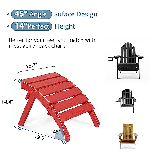 LUE BONA HDPS Adirondack Folding Ottoman, Weather-Resistant Outdoor Footrest, Bright Red