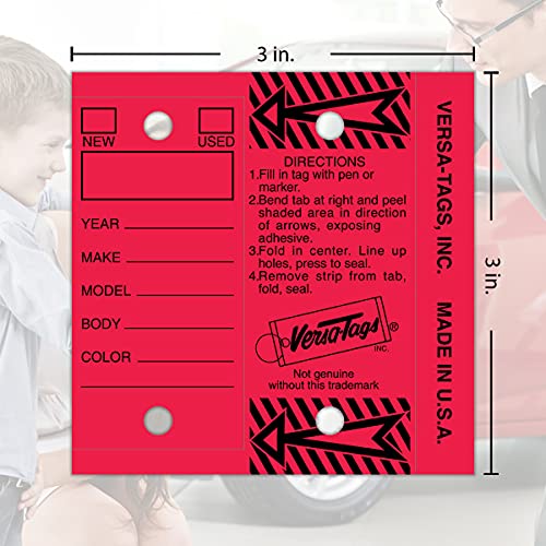Image of Versa-Tags Red Self-Protecting Key Tags with Chrome-Plated Split Rings, 1000 Count Automotive Dealership Key Tags for Car Truck RV Inventory & Service Organization | Red self-protecting key tags with chrome split rings for automotive dealerships, vehicle inventory, and service organization