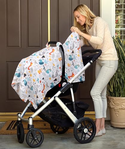 Image of Metplus Car Seat Cover Baby boy, 100% Muslin Cotton Infant Carseat Covers, Lightweight Breathable Car Seat Canopy, Summer Stroller Sun Shade, Newborn Travel Essentials(Dinosaur Party)