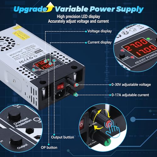 Upgraded AC to DC Converter 5V 12V 24V 30V DC Power Supply Adjustable 0-30V 0-17A 500W Switching Power Supply for Led Strip, Motor Pump, CCTV, 3D Printer, Lab Computer3