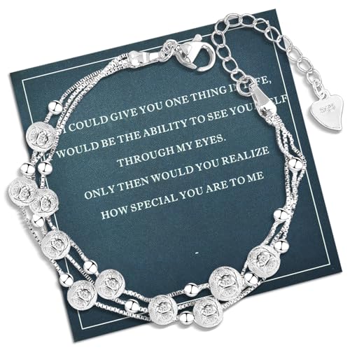 FANCIBAND 925 Sterling Silver Charm Bracelets for Women, Dainty Silver Chain Adjustable Beaded Bracelet Simple Jewelry Gifts for Women