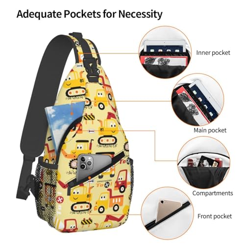 Cartoon Construction Vehicle Sling Backpack Unisex Crossbody Chest Bag Shoulder Chest Bag For Women Men Hiking Travel4