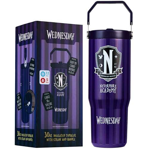 Image of Get Trend Wednesday Tumbler with Straw 30oz Girls Teens Insulated Cup with Lid Handle Travel Mug Cups with Lids for School Sports Gifts for Girls (Purple Wednesday)