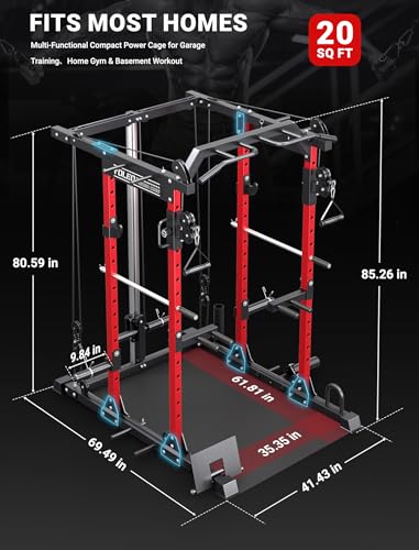 Image of YOLEO Smooth Pulley System Power Cage, Adjustable Cable Crossover Power Rack, Multi-Functional Cable Machine for Home Gym