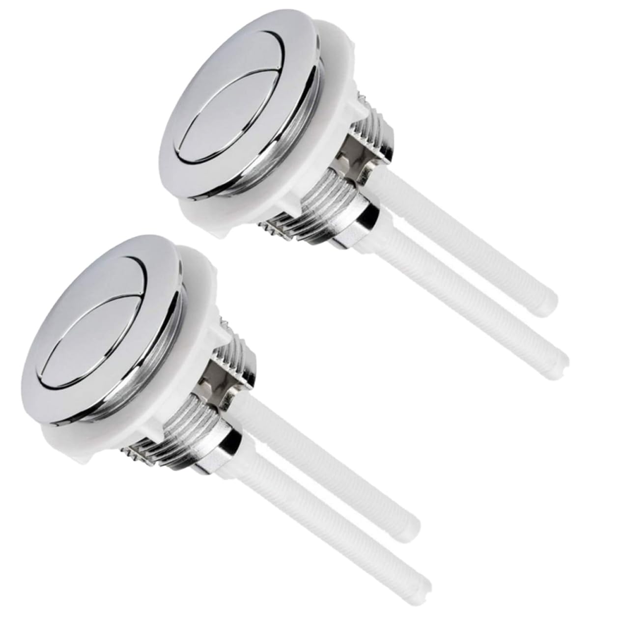 2Pcs Toilet Flush Button, Standard 38 mm Toilet Buttons with Four Rods Dual Push Button for Closestool Cistern Replacement Accessories, Silver