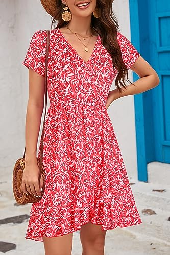 Image of ULTRANICE Womens Summer Dresses Floral V Neck Ruffled Hem Spaghetti Spring Casual Beach Outfits Flowy Wrap Sun Dress