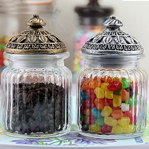 Miniatura 5 de GENIGW - Tarro de almacenamiento sellado de cristal retro dorado y plateado caja de almacenamiento de aperitivos de frutas secas y té dorado y