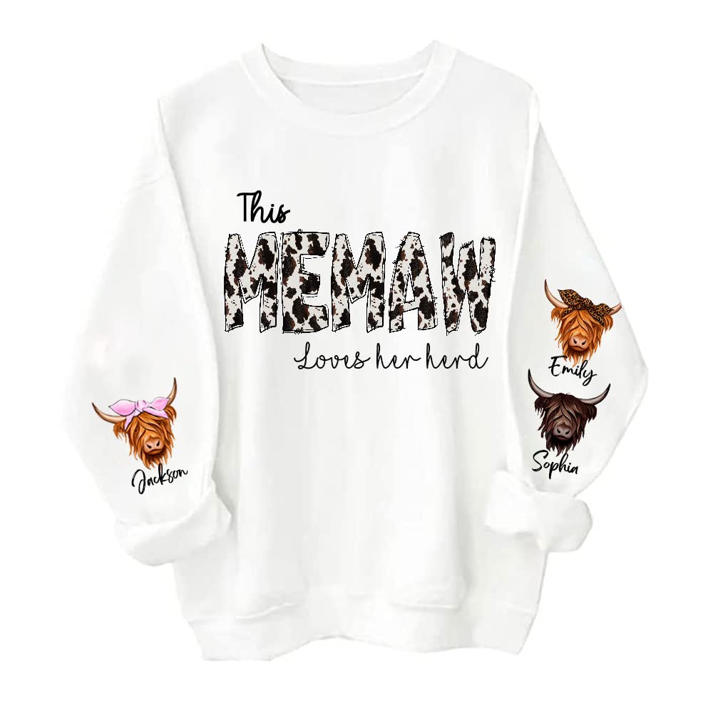 NAZENTI Personalized Mama Sweatshirt, Cowhide Mama loves her herd with highland cows, Birthday, for Mom