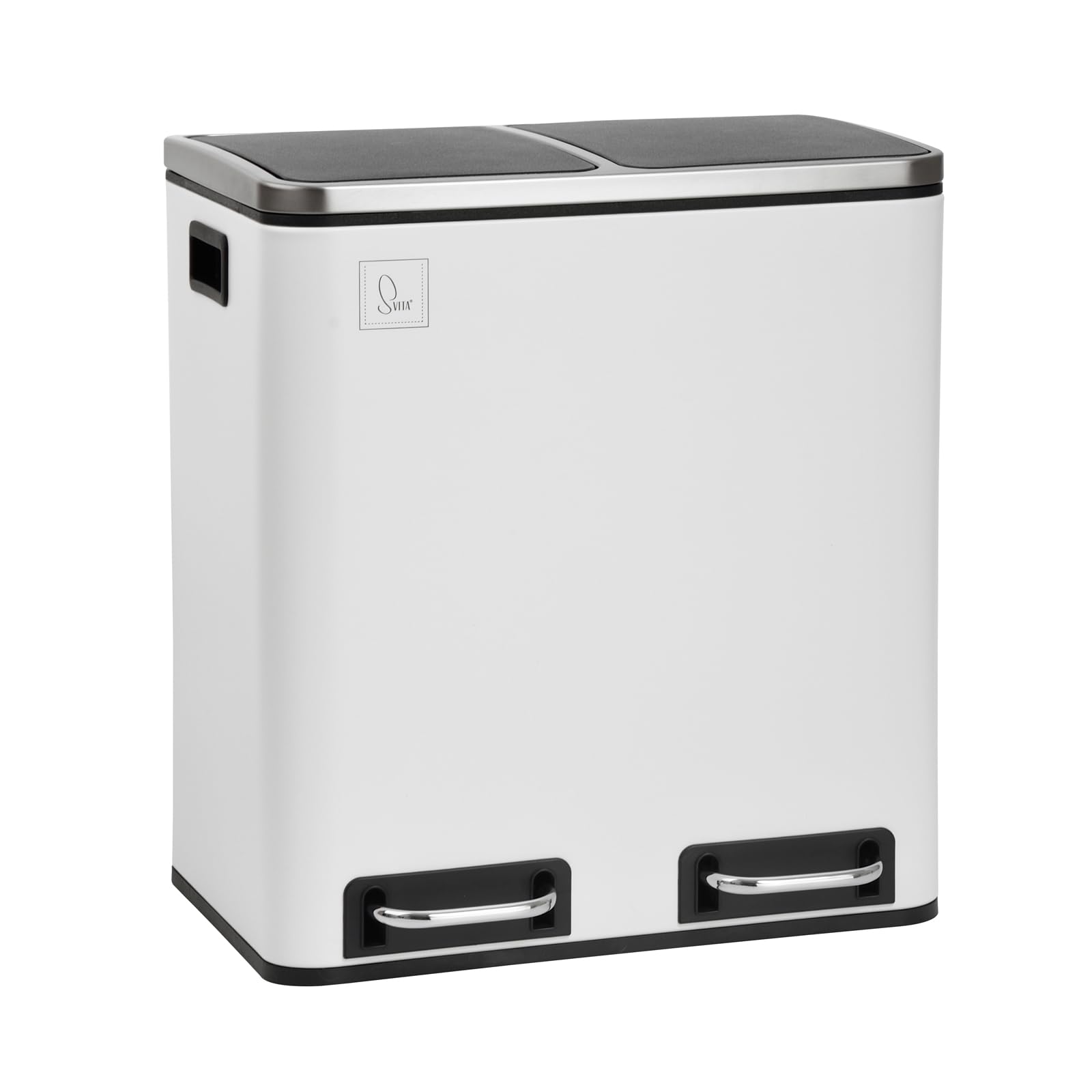SVITA TM2X15 Treteimer 30 Liter Abfalleimer Inneneimer Mülleimer Design Mülltrennung Papierkorb Küchen-Ordnung Trennsystem Softclose-Deckel Pulverbeschichteter Stahl Weiß
