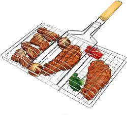 Grelha de Churrasco Dobrável para Linguiça, Peixe e Frango
