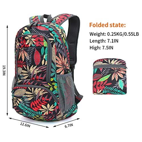 Fengdong 35L Lightweight Foldable Waterproof Packable Travel Small Hiking Backpack Daypack For Men Women (A8-Black Leaf-Upgrade) #TOP1