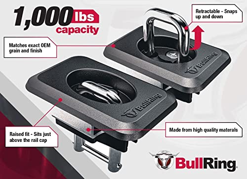 Bull Ring Raised Fit Retractable Truck Bed Tie Down Anchors For '98-14 Ford F150, 98-16 Ford Super Duty, 99-13 Chevrolet Silverado & Gmc Sierra, 95-08 Dodge Ram (1 Pair) #TOP1