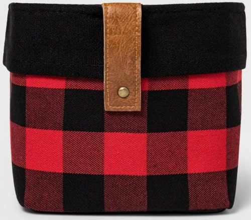 Square Canvas Storage Basket in Black/Red Buffalo Check, 6' H x 8' W