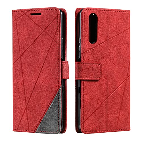SONWO Coque pour Sony Xperia 5 III, Etui en Cuir PU Portefeuille Housse Fermeture Magnétique und Flip pour Sony Xperia 5 III, avec Fermeture Magnétique, Rouge