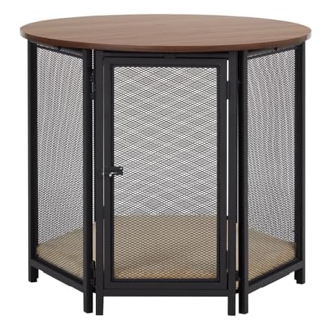 beeNbkks Hexagon Dog Crate Furniture for Small Dogs with Removable Cushion, Walnut Finish Pet Furniture, Stylish Functional Dog Crate End Table, Removable Washable Cushion Cover, Ideal for Home Décor Cover
