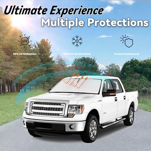 Image of Windshield Sun Shade for Ford F150 2015-2020, Car Front Window Sunshade with 240T Sun Visor Protector Blocks UV Rays Heat Sun Shield Accessories
