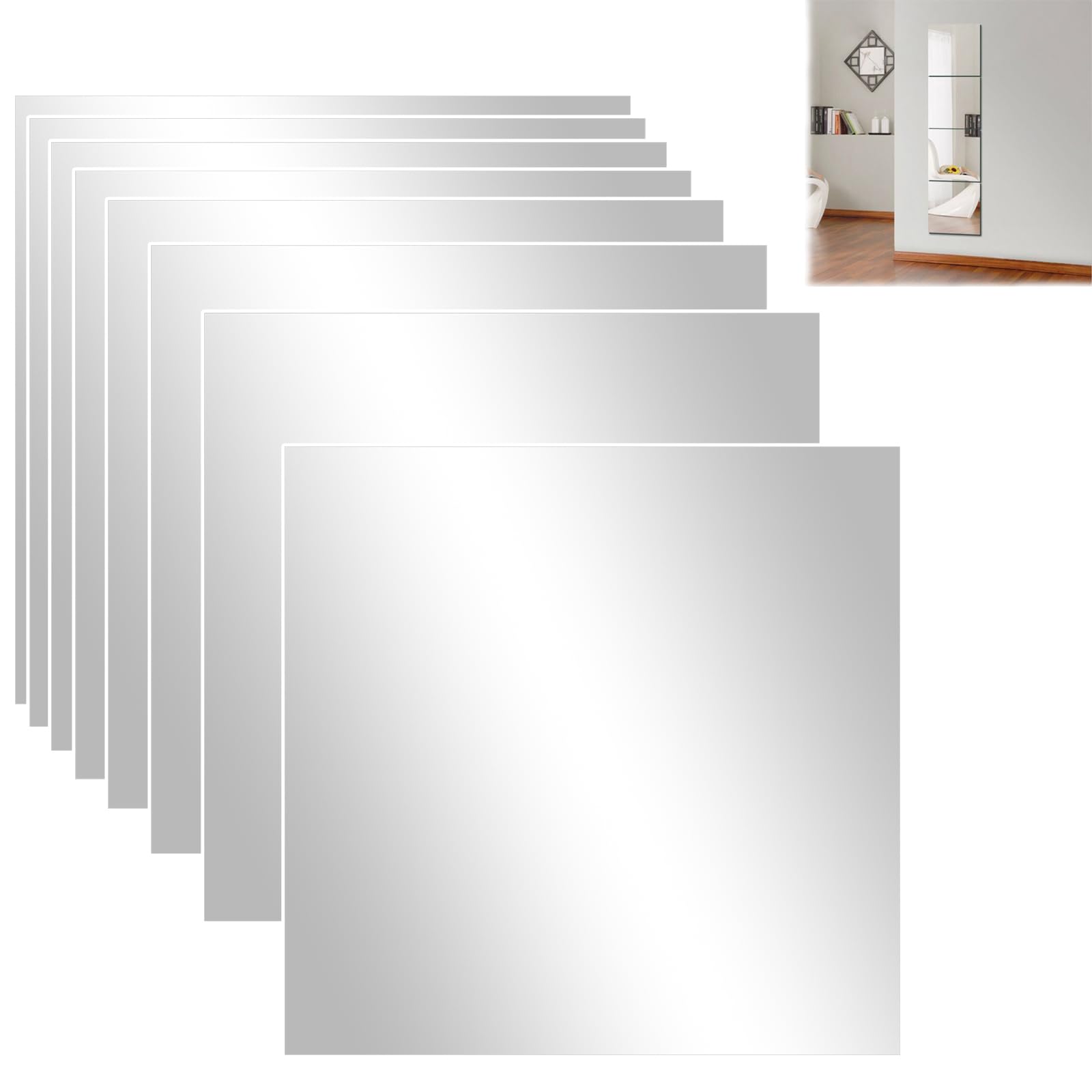 DAJAVE 8 espejos acrílicos de longitud completa, 30 x 30 cm, espejos autoadhesivos para paredes, espejo de plástico para entrenamiento en casa, gimnasio, pasillo