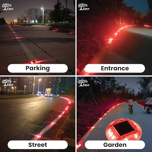 Image of Epyz Solar Road Stud Reflector Light Outdoor Waterproof, IP68, 10 Red LED Deck Lights for Driveway, Dock, Stairs, Sidewalk, Yard, Round, Pack of 1