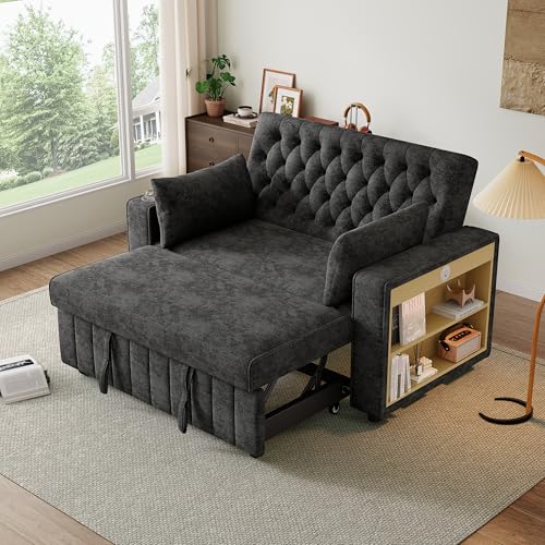 A ALFRESCOOL Sofá cama de 2 plazas pequeño, sofá cama con función de dormir, sofá cama extensible con soporte para bebidas, almohada, sofá plegable para salón, dormitorio y habitación de invitados