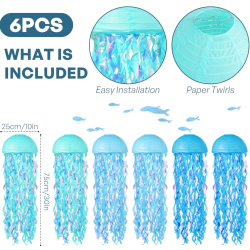 Image of Jellyfish Paper Lanterns 6 Pacs 10 Inch Under The Sea Party Decorations Mermaid Party Baby Shower Blue Hanging Jelly Fish for Ocean Spongebob Birthday Decorations (Multicolor Blue)