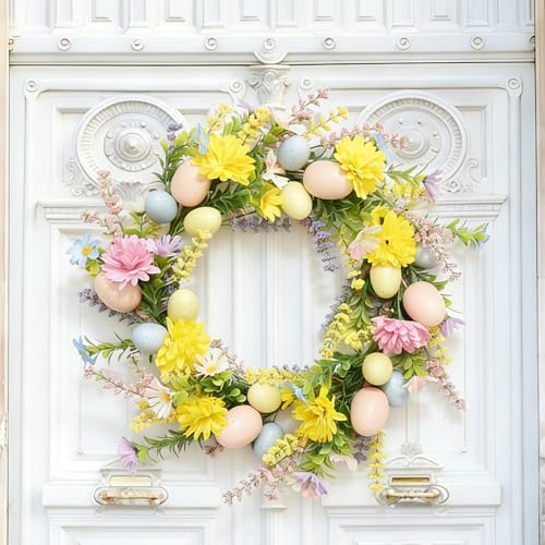 Coroa de primavera para porta principal, margaridas artificiais. Aprox. 40 cm. Coroa de Páscoa para porta principal, para pendurar, porta principal, casa, parede, casamentos, festivais